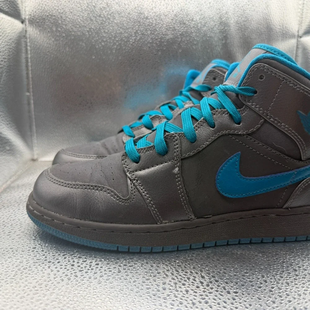 Size 6.5Y Nike Air Jordan 1 Mid GG Dark Gray Teal Girls Sneaker Shoes 555112-027